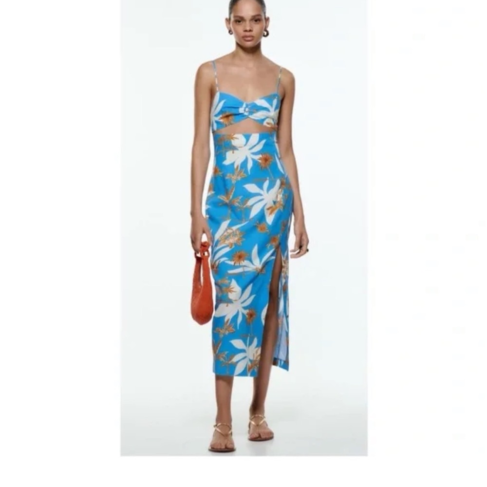 Blue Floral Cutout Dress